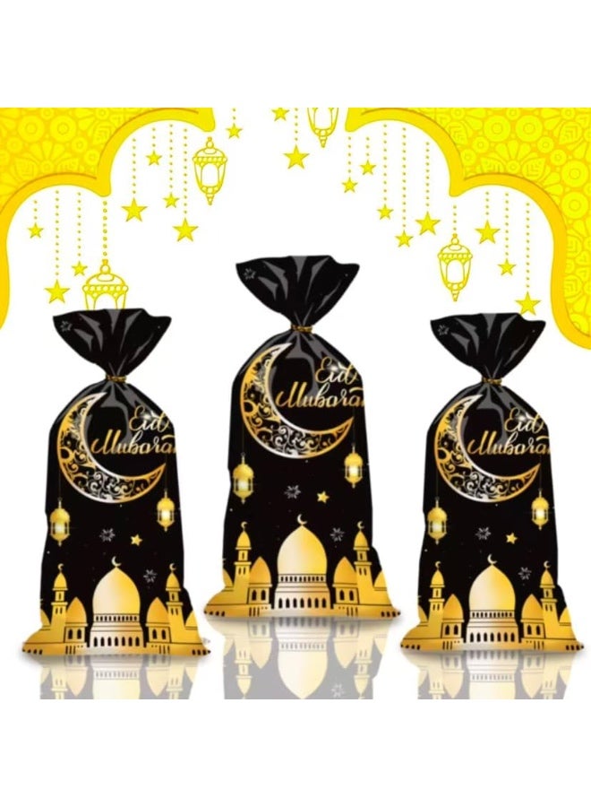 50 PCS Ramadan Cellophane Treat Bags, Eid Mubarak Candy Bags Plastic Ramadan Gift Bags Goodie Cookie Bags with Twist Ties for Islam Muslim Eid Mubarak Party Favor Supplies (Gold Moon) - Image 3